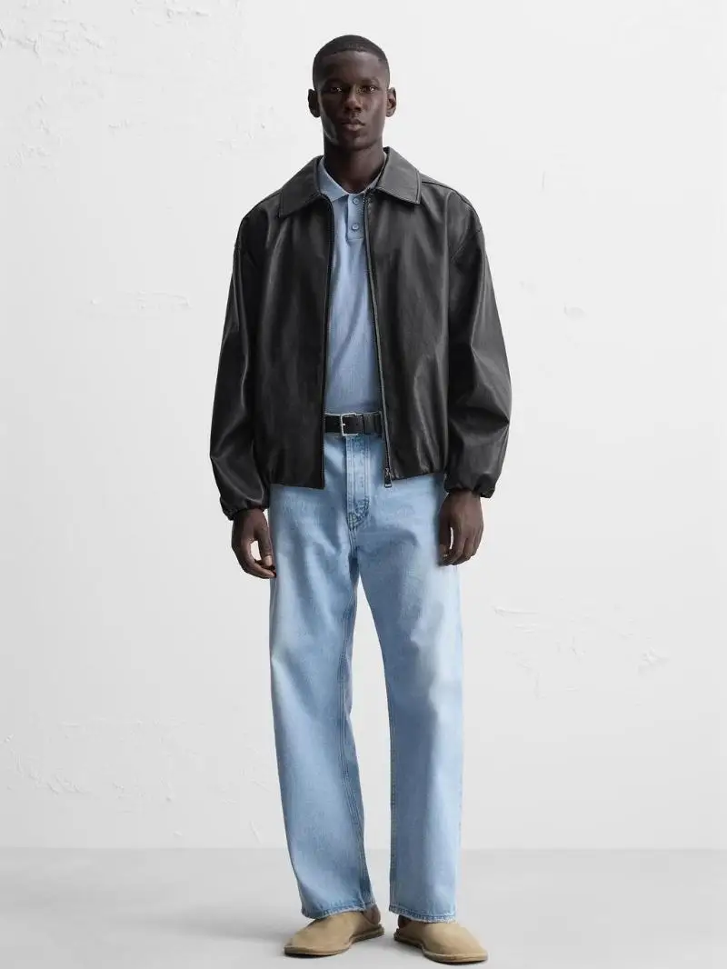 

Loose Fit Zipper Leather Jaet Long Sve Men's Autumn Winter New Arrival Casual Sle Stand Edition Fake Leather Coat