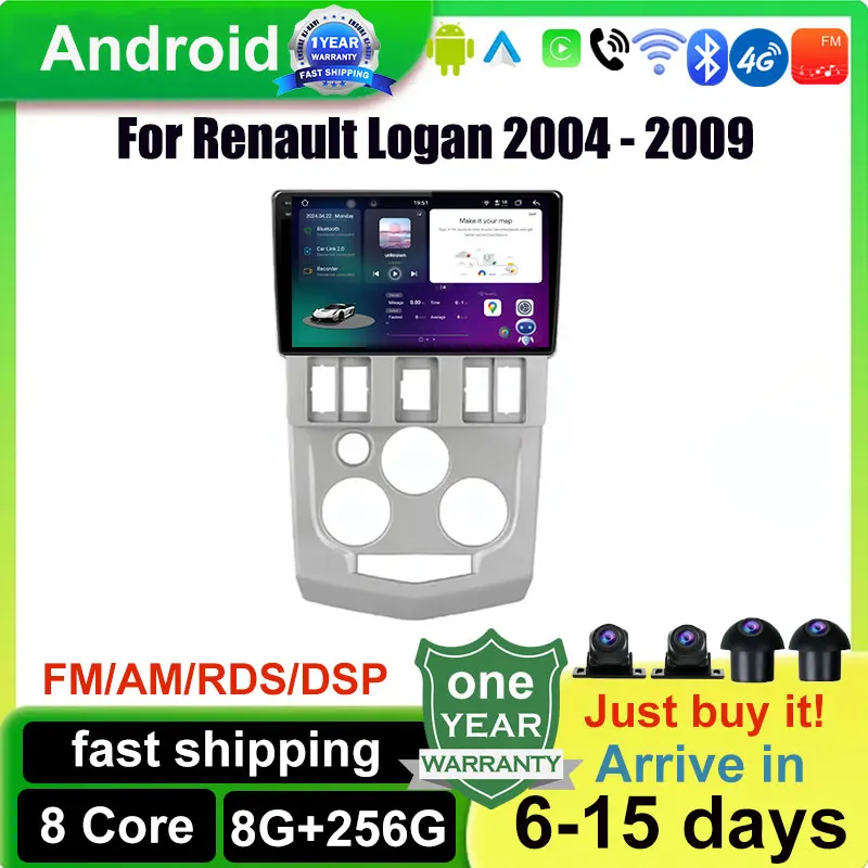 Carpaly Auto Radio Multimedia Video Player Navigation GPS 4G WIFI Bluetooth Android 14 For Renault Logan 2004 - 2009