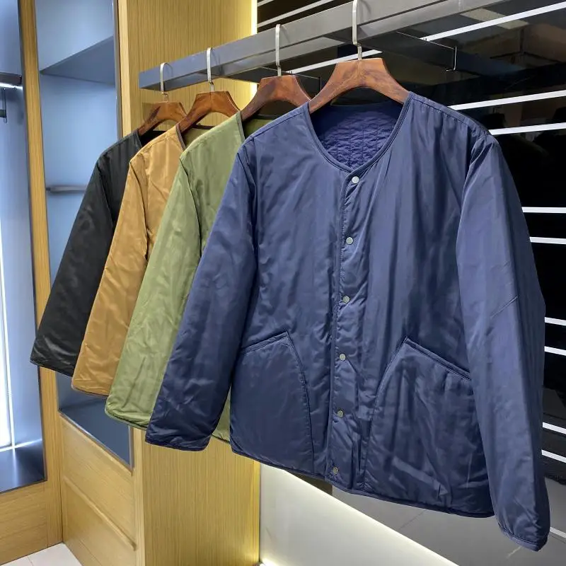 Легкий теплый хлопковый джет для мужчин, уличная двусторонняя одежда, пришитая подставка для ватного диска, модный воротник-стойка