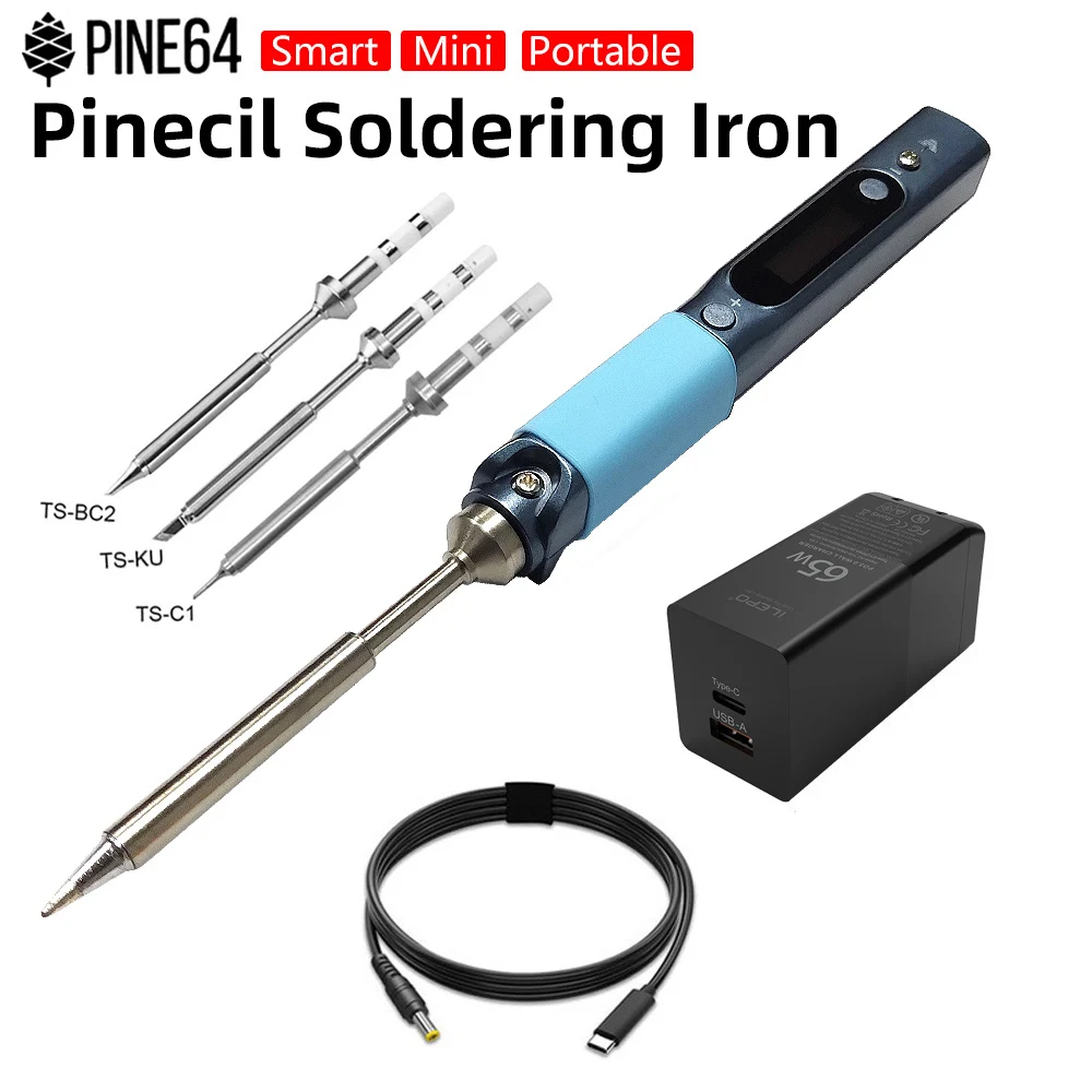 Pine64 Portable Mini Smart Electric Soldering Iron Constant Temperature With DC5525 65W GaN Fast PD Charger Pinecil B2 BC2 KU C1