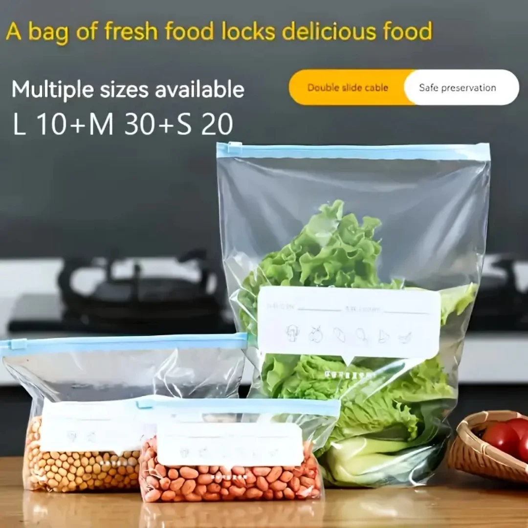 60 Pack Leak Proof Food Storage Bags Set