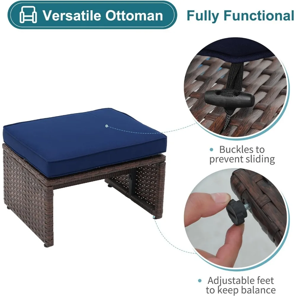 6 Piece Patio Wicker Furniture Set, Balcony All Weather Rattan Chair, with Space Saving Ottoman, Resin Nesting Coffee Table,