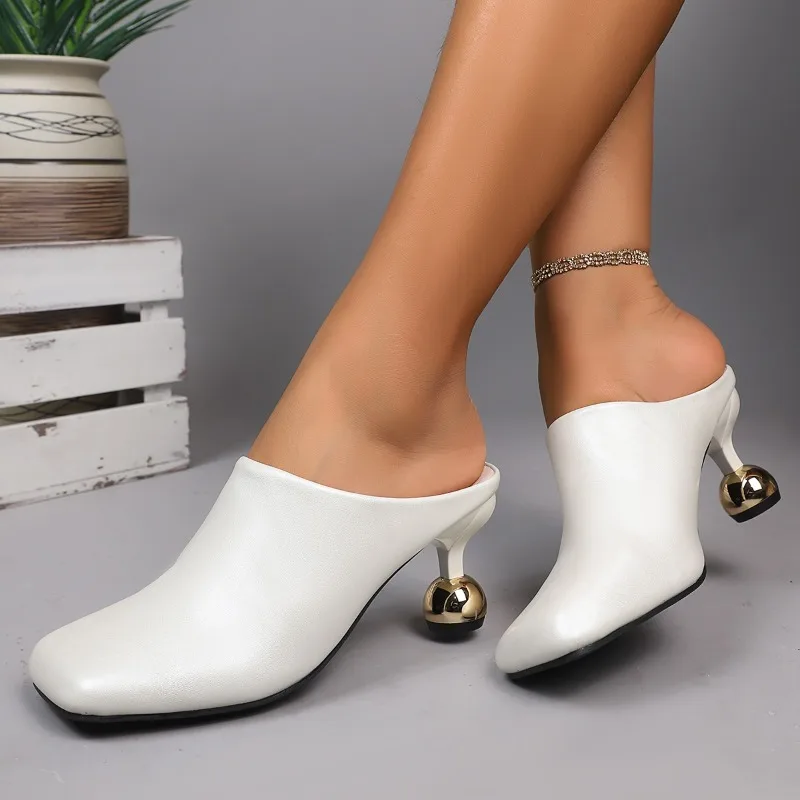 

Plus Size Baotou Slippers Women's 2025 European and American Simple New Square Toe Special Heel High Heels