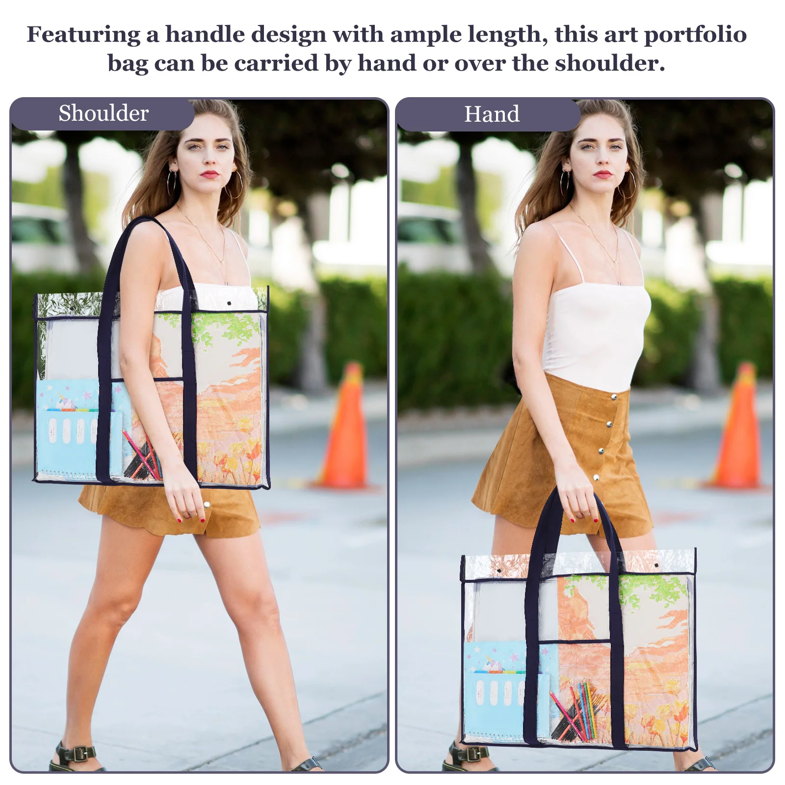 1 قطعة حقيبة المحفظة الفنية سعة كبيرة بولي كلوريد الفينيل مقبض محمول للوحات الطلاء المشارك تخزين الفن تخزين مجلد اللوحة ورقة