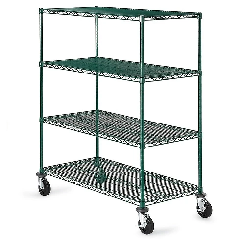 

Heavy-Duty 4-Tier Green Epoxy Coated Steel Mobile Plant Rack with Lockable Wheels & Reinforced Mesh Shelves