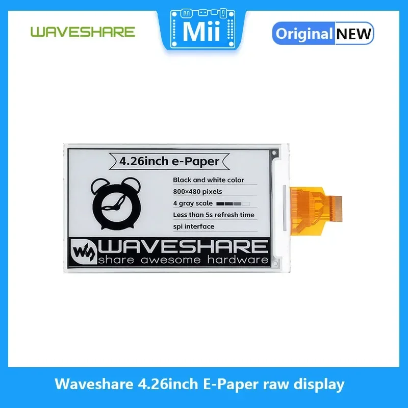 Waveshare 4.26inch E-Paper raw display, 800x480, Black/White, SPI Communication for Raspberry Pi/Jetson Nano/Arduino/STM32