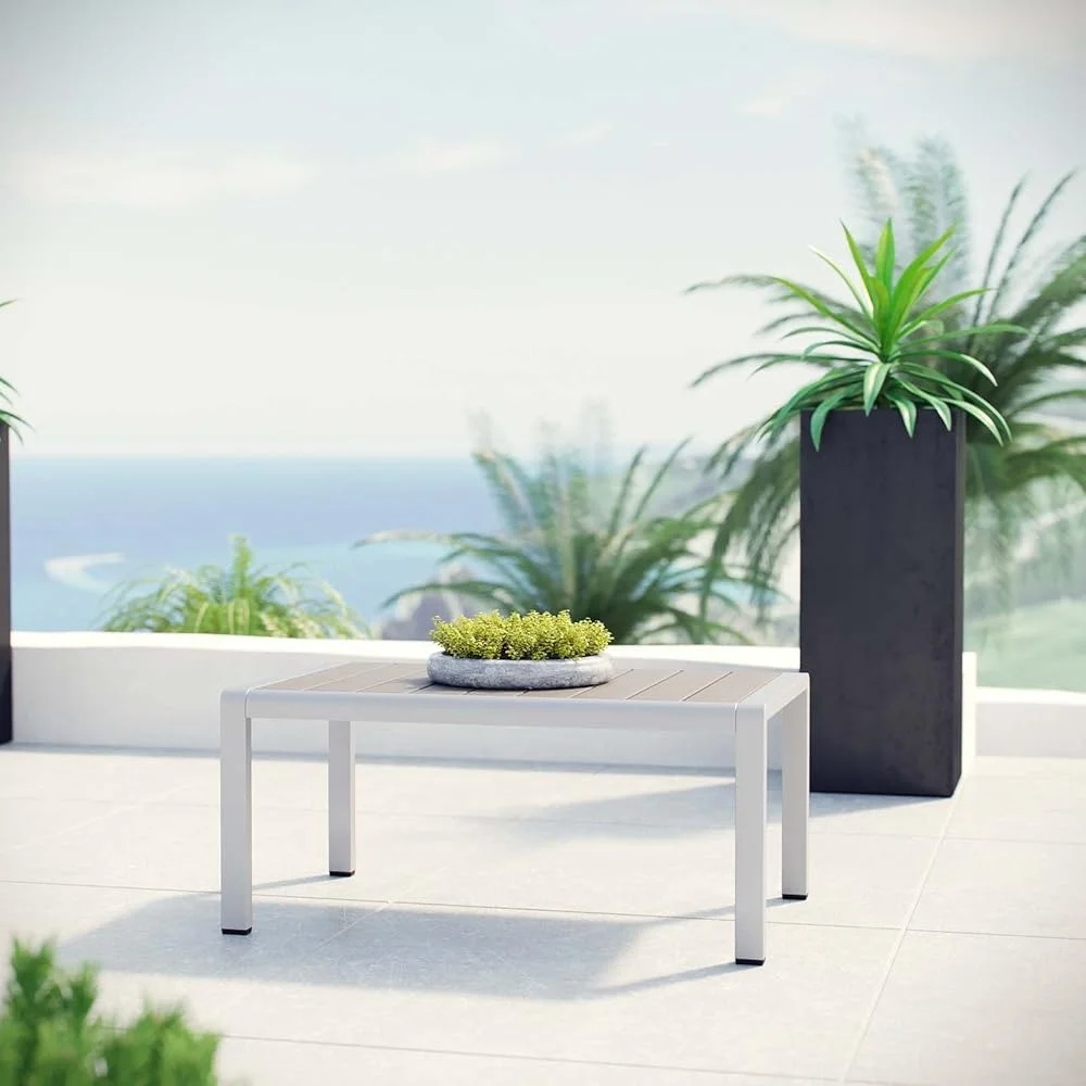 Weather Resistant Aluminum Outdoor Coffee Table Patio Poolside Modern Easy Clean Contemporary Design Relaxation Entertainment