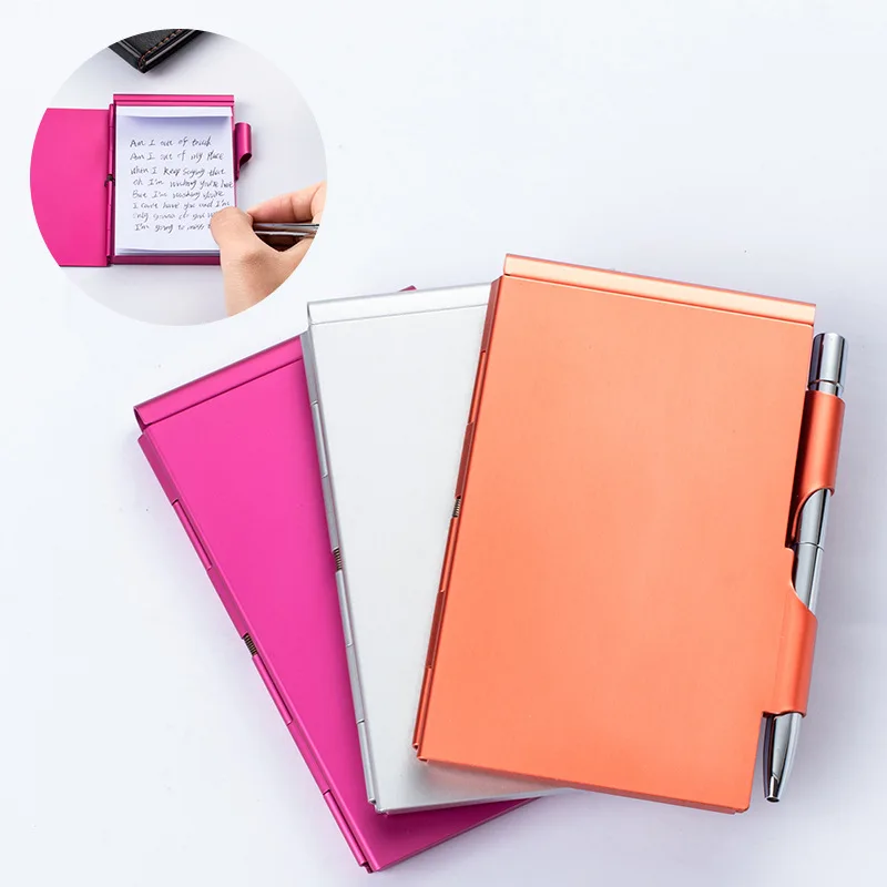 Clamshell Notebook Metal Memo Pads Pocket Notebooks Notepad With Pen Schedule Do List Writing Plan Reading Page Markers Office