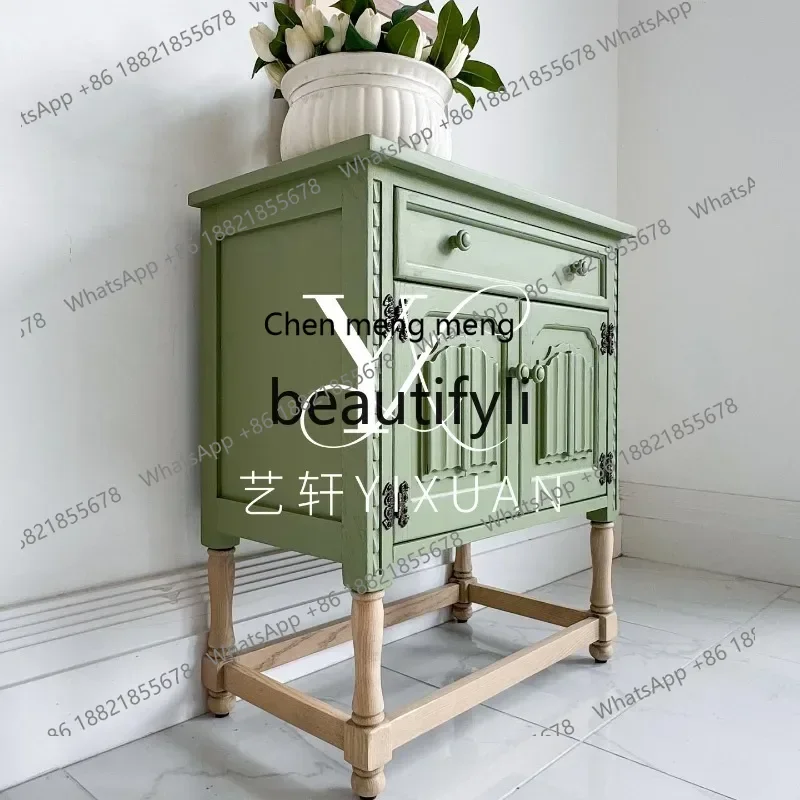 2003French retro solid wood contrasting color living room against the wall locker decorative cabinet furniture customization