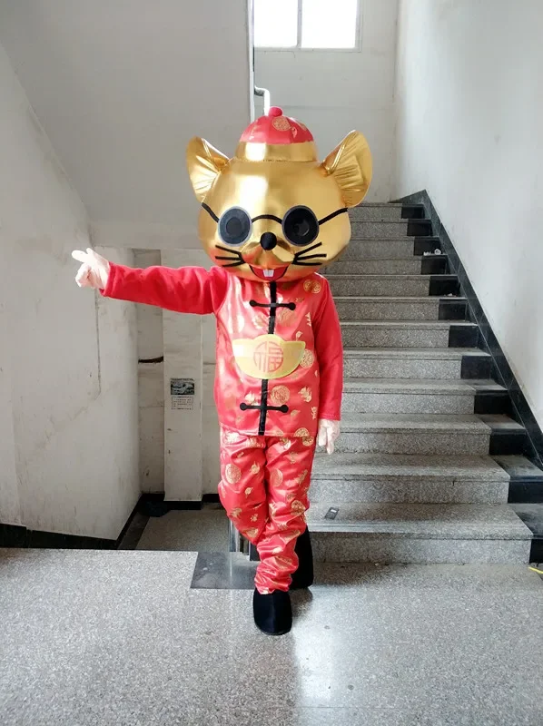 Weihnachten chinesisches Jahr der dicken Ratte Maskottchen Kostüm im Tang-Anzug Neujahr Party Performance Walking Mouse Maskottchen