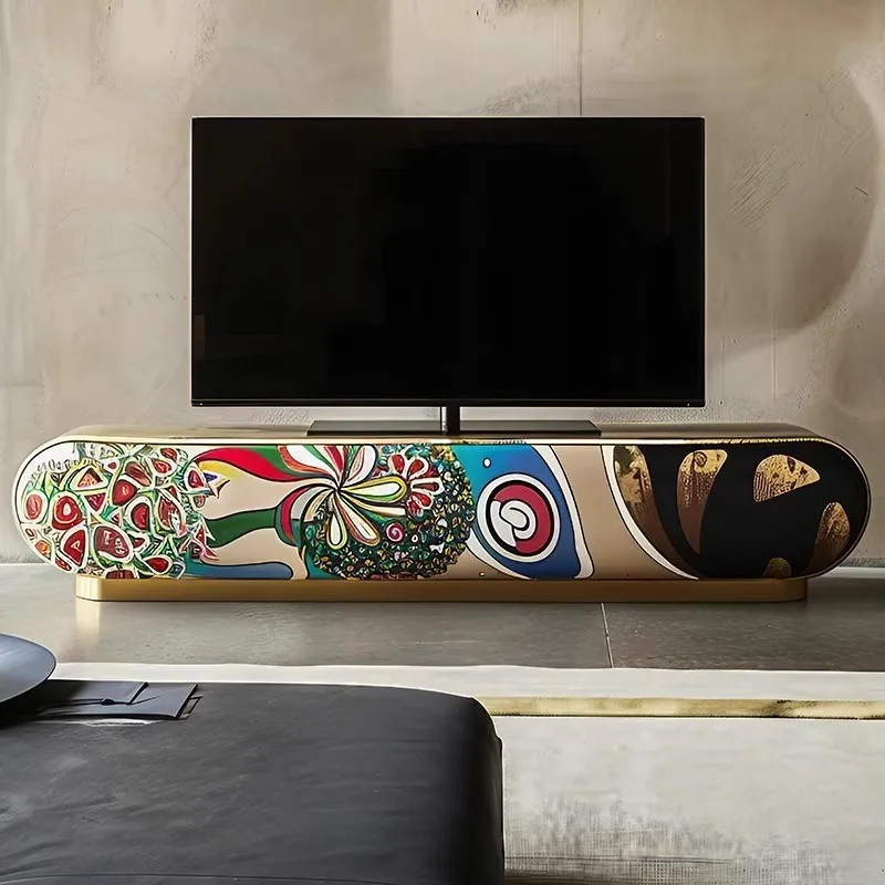 

Italian light luxury TV cabinet high-end designer art painting furniture villa large apartment living room video cabinet