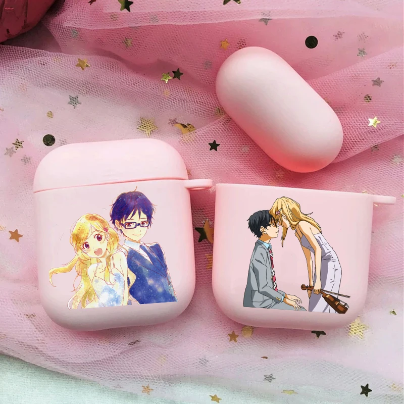 Lovely japanese anime Your Lie in April Soft silicone TPU Case For AirPods Pro1 2 3 4 Pink Wireless Bluetooth Earphone Box Cover