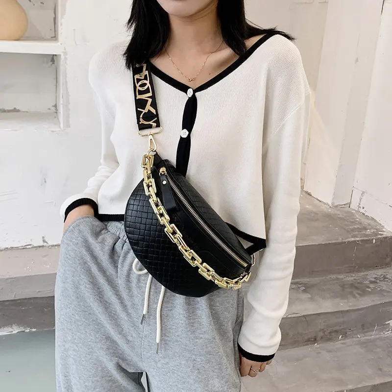 New Luxury Chain Chest Bags for Women High Quality PU Shoulder Bag Cute Purse and Handbag Brand Woven Crossbody Bag Waist Pack