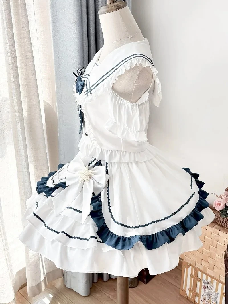 

Японский стиль, оригинальный дизайн, милая милая рубашка с коротким рукавом и бантом, облегающая юбка с высокой талией в студенческом стиле, универсальный комплект из двух предметов