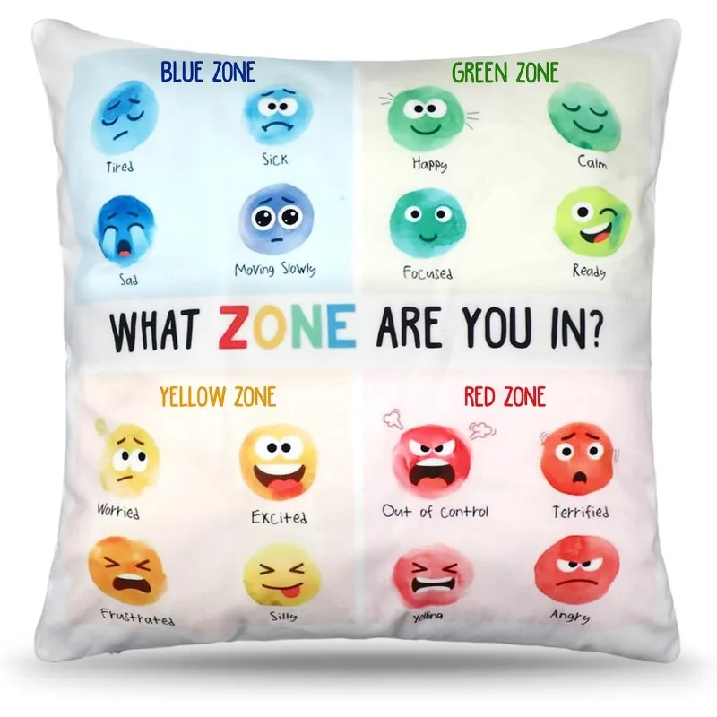 1pc What Zone Are You In Emotion Pillow Cover, Polyester 2D Double-Sided Print, Mood Zone Emoji Chart Art, Mental Health Decor G