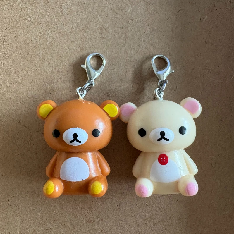 

Kawaii Rilakkuma Lazy Bear KeyringsEasy Sitting Posture Bear Doll Keychains with Phone Rope Puller Necklace Accessories Pendants