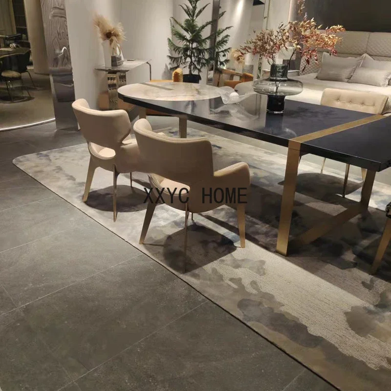 Leather Dining Chair Modern Simple Home Dining Table and Chair with Armrest