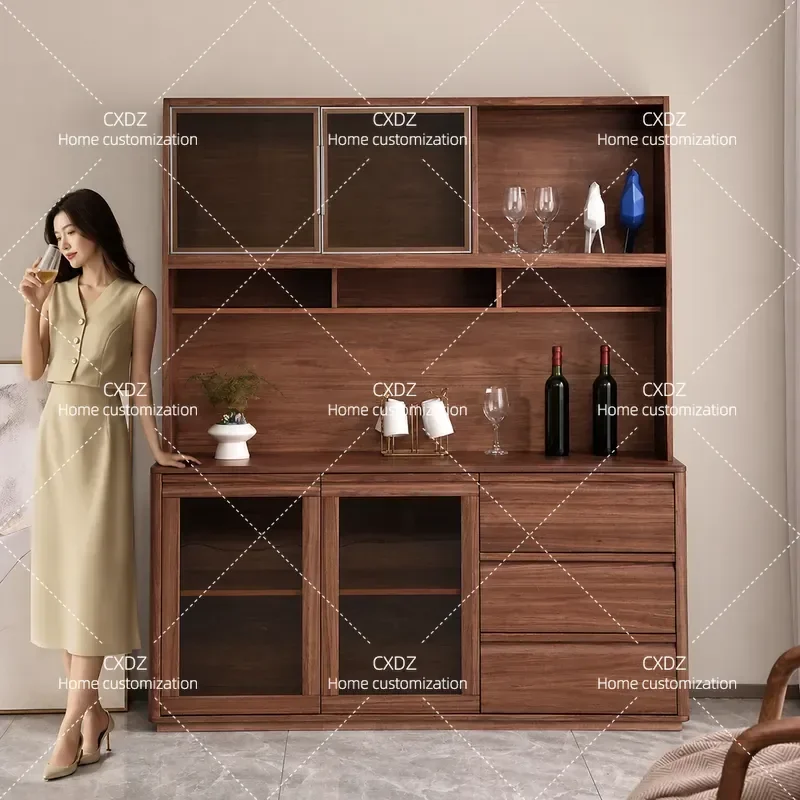 Solid Wood Dining Sideboard Wine Cabinet Integrated Tea Storage for Small Apartment Kitchen Multi Functional Household Locker