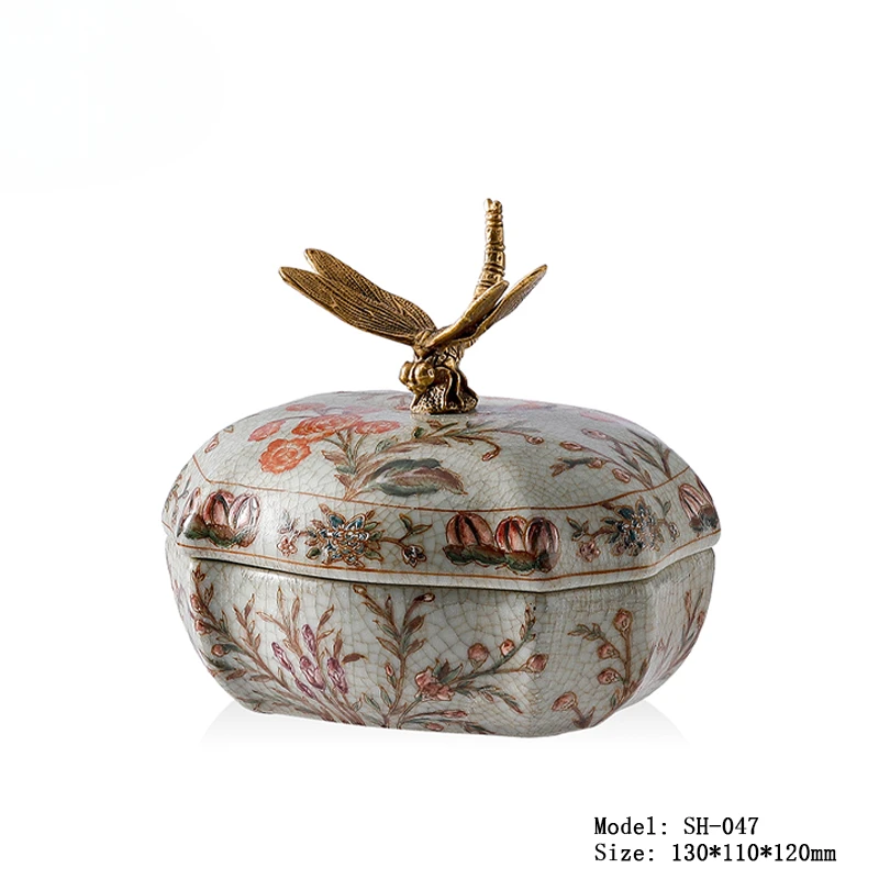 

Dragonfly Storage Jar Ceramic Flower and Bird Ornament