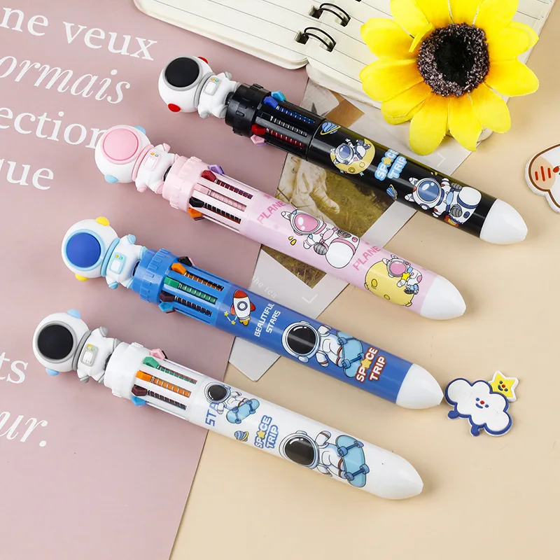 25 Pcs Creative Ten Color Ballpoint Pens Astronaut Student Cartoon Multi Color Ballpoint Pen Stationery School Supplies