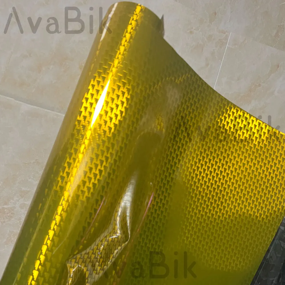 Aircraft Pattern Carbon Fiber Film PET 3D/6D Effect Glossy Gold Wrap Vinyl Sticker For Car Tuning Color Stickers Adhesive Decal