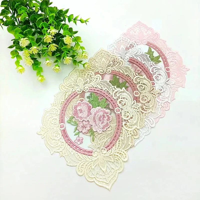 Retro Embroidered Flower Lace Placemat Table Cloth Cover Table Mat European Style Plate Mat Table Coaster Desktop Decor