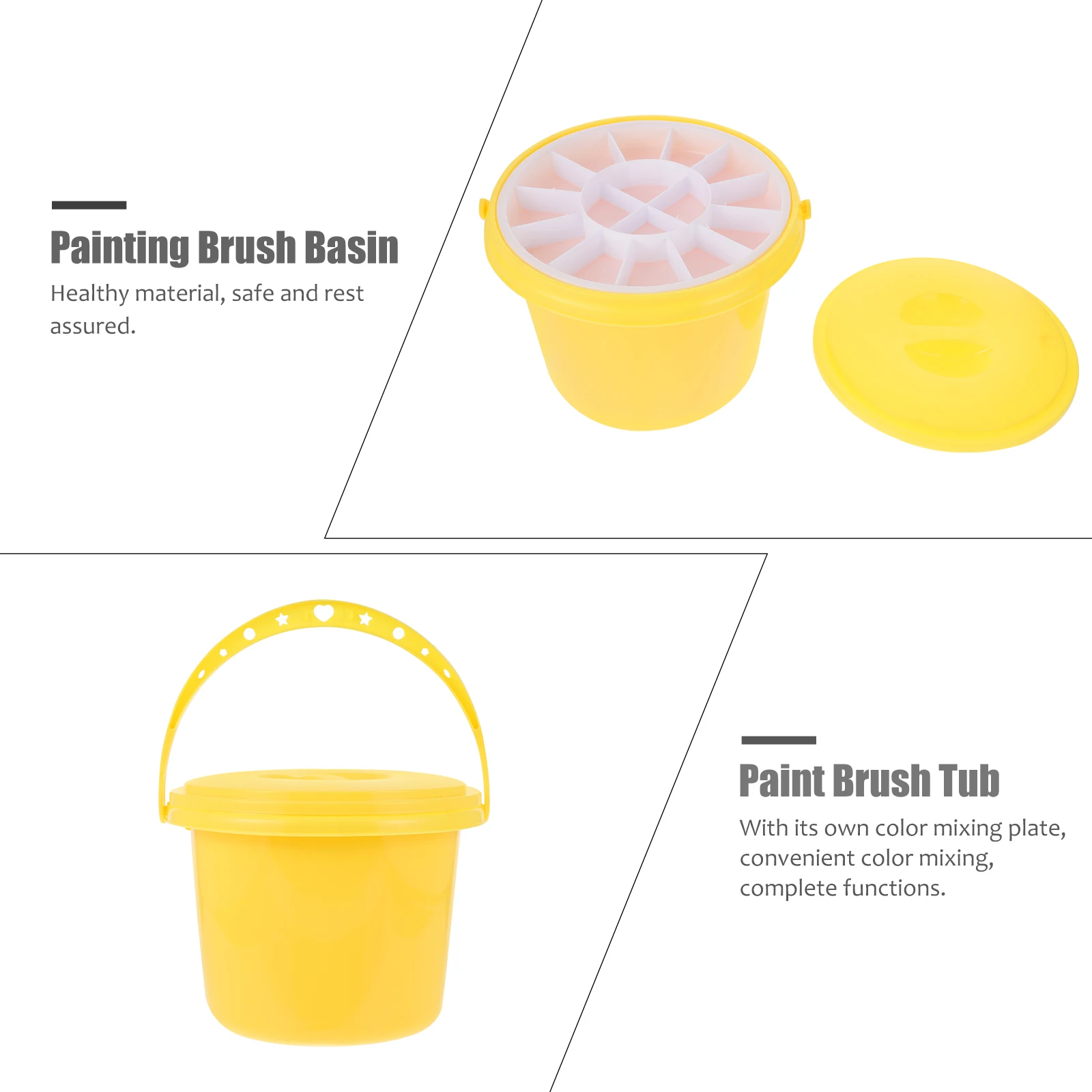 1세트 세척 가능한 페인트 브러시 버킷, 혼합판 포함, 견고한 플라스틱 미술 도구, 예술가, 공예, 페인팅 수업용 브러시
