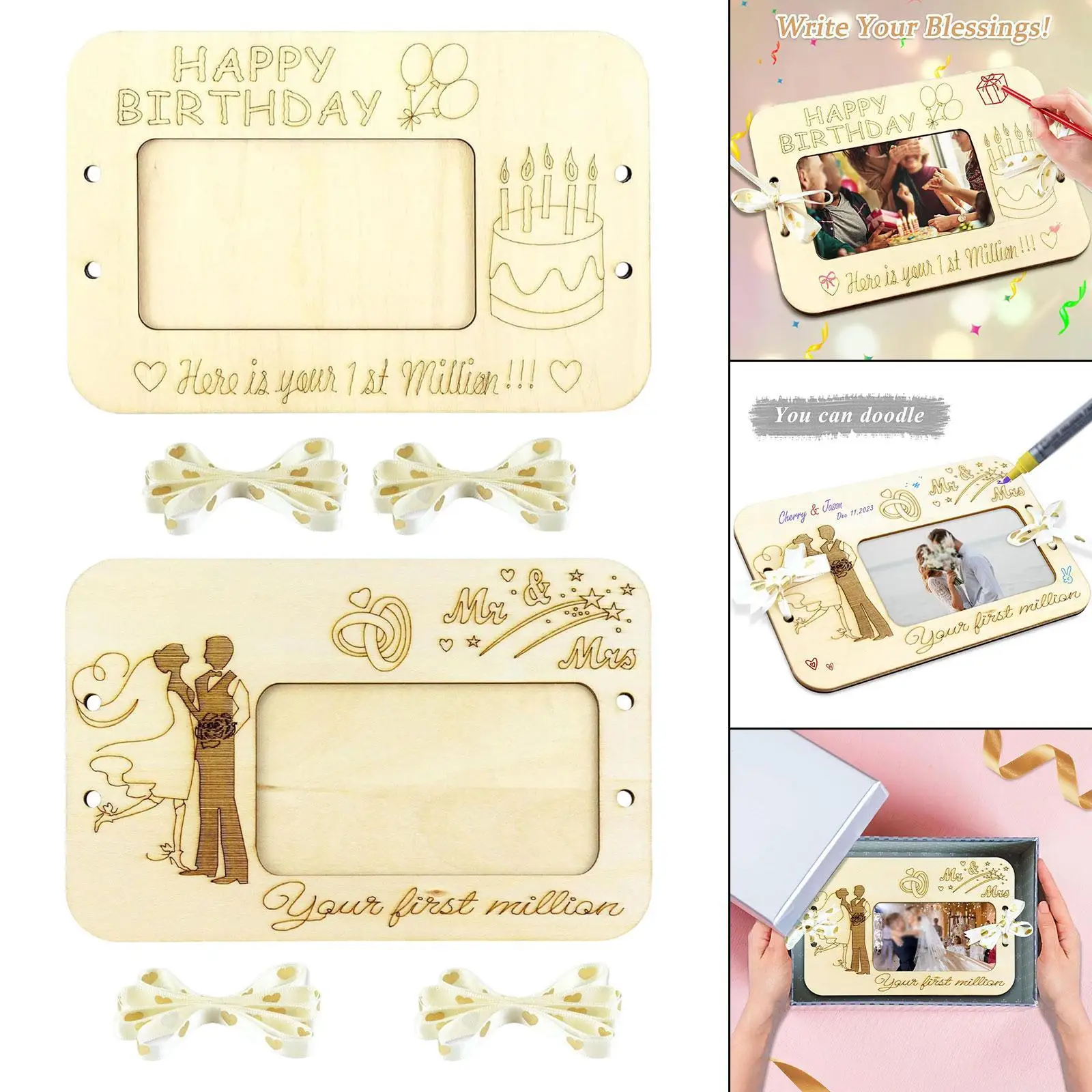 

Wooden Money Clip Money Holder Decoration Ornament Desktop DIY Crafts Display Money Envelope for Wedding Party