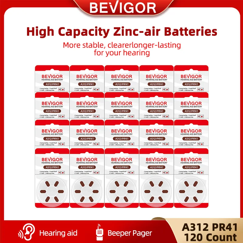 

BEVIGOR Hearing Aid Batteries Size 312, Mercury Free (60 Count), Easy To Open And Carry, 1.4V, Long Lasting Batteries