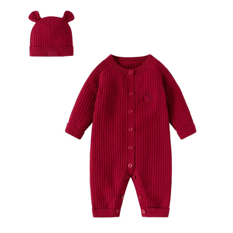 

Autumn Toddler Kids Clothes Set Newborns Long Sleeve Rompers With Hat For Winter Baby Cute Casual Jumpsuit Christmas Homewear