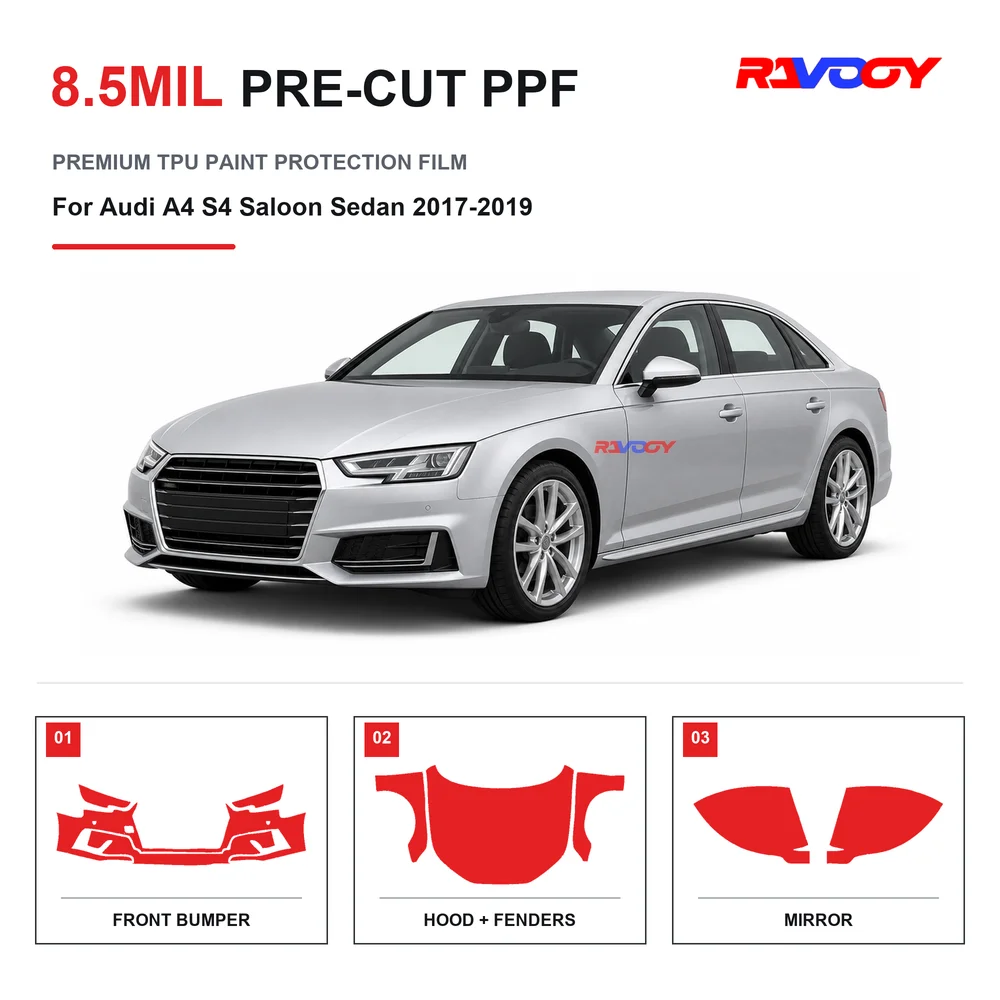 Precut PPF For Audi A4 S4 Saloon Sedan 2017-2019 8.5mil TPU Clear Paint Protection Film Self Healing Hydrophobic UV