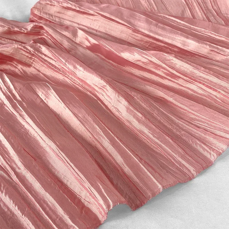 Irregular Pleated Fabric Glossy By Meters for Dress Skirt Shirt Windbreaker Diy Sewing Designer Cloth Soft Comfortable Plain Red