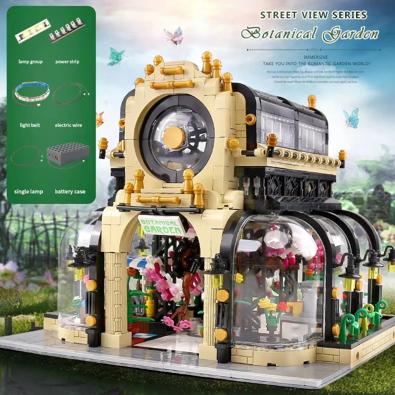 Parque botánico de lujo para jardín MOC 16019, modelo con vista de plantas, casa de cristal, bloques modulares, juguetes DIY, regalos de Navidad para niños