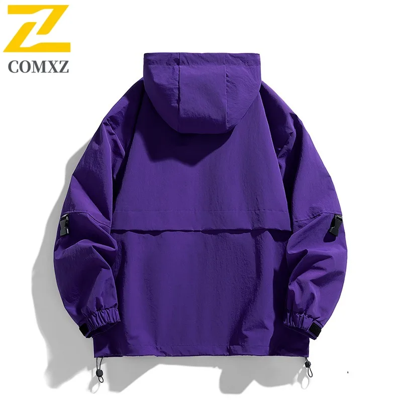 سترة عمل بقلنسوة على الطراز الكوري للرجال من COMXZ مقاومة للرياح ومقاومة للماء سترة جبلية خارجية مع جيوب متعددة ألوان متعددة 2025 #4