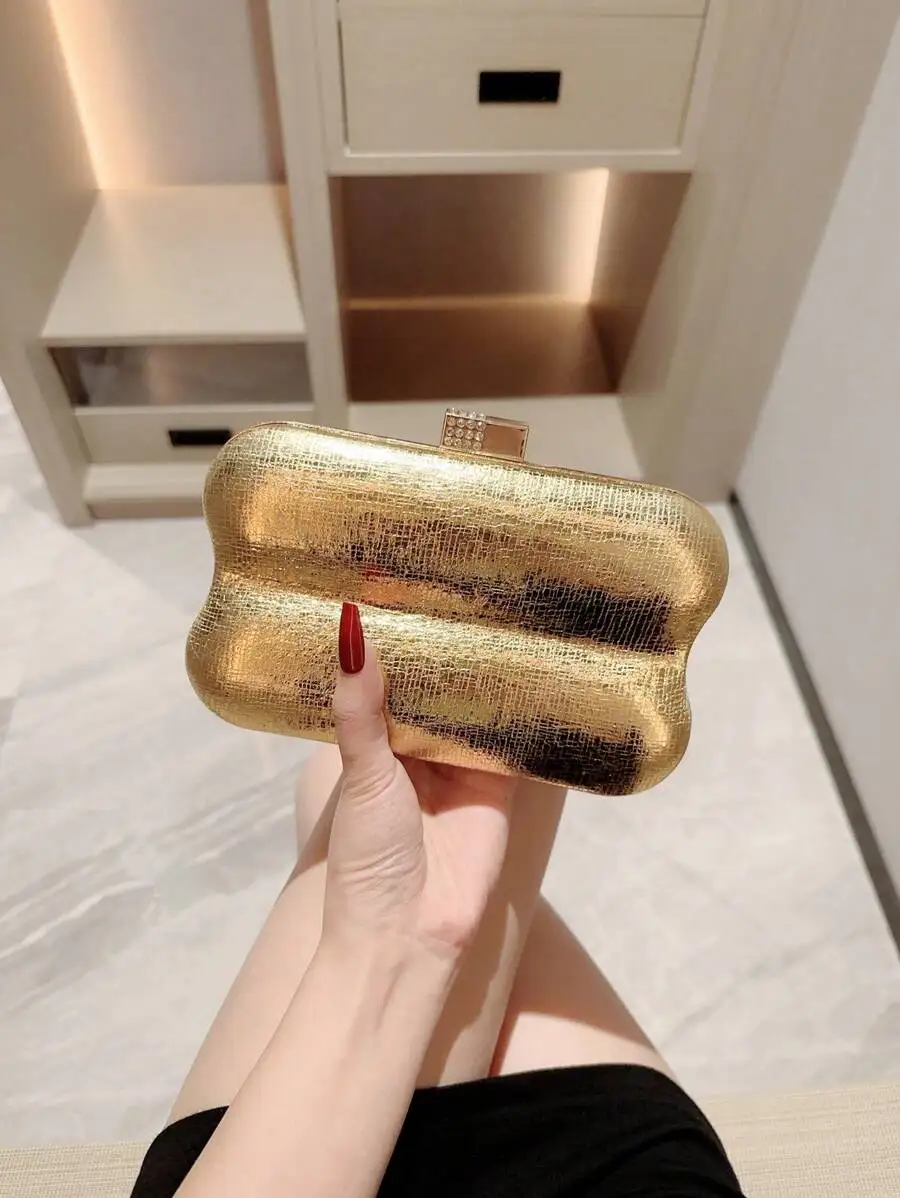 

Unique Box-Shaped Clutch Bag Shiny Metallic PU Mini Evening Bag For Party Wedding Prom