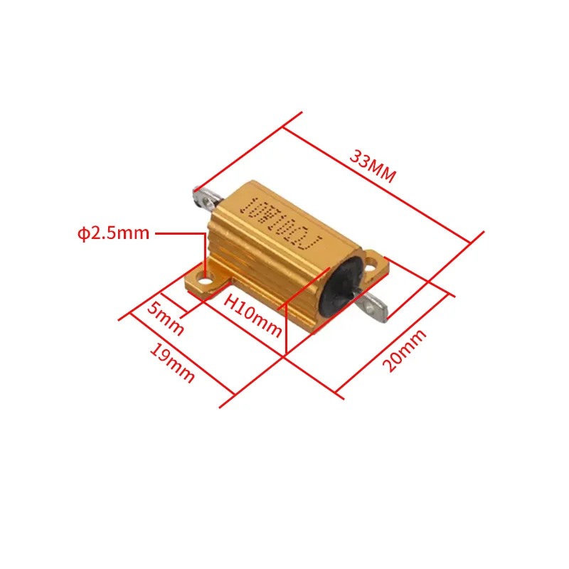 10PCS RX24 Aluminum Power Wirewound Resistor 10W 25W 0.1Ω–10KΩ Fixed Load Gold Shell for LED Motor Audio Test