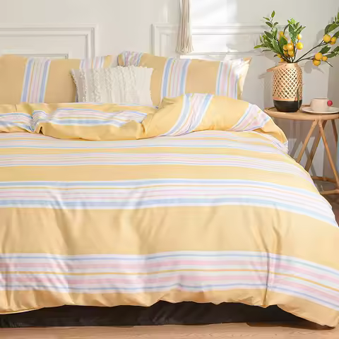Queen Quilt Cover Sets Yellow Striped Duvet Cover with Pillowcase cobertor 2 plazas cama King Size dekbedovertrek 240x220 Cover