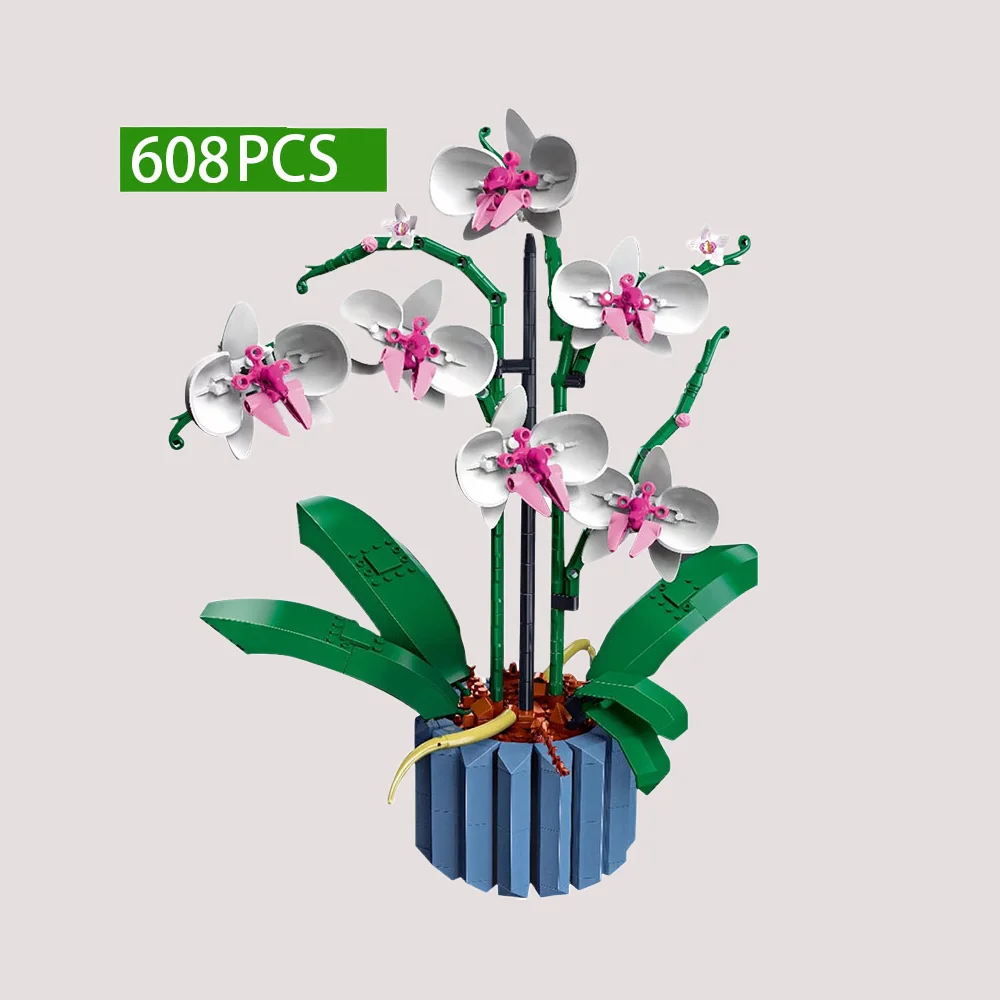 608pcs Bouquet Orchid Building Blocks Plant Bonsai Adult Assembled Toy for Mom Girl Boy Birthday Gifts