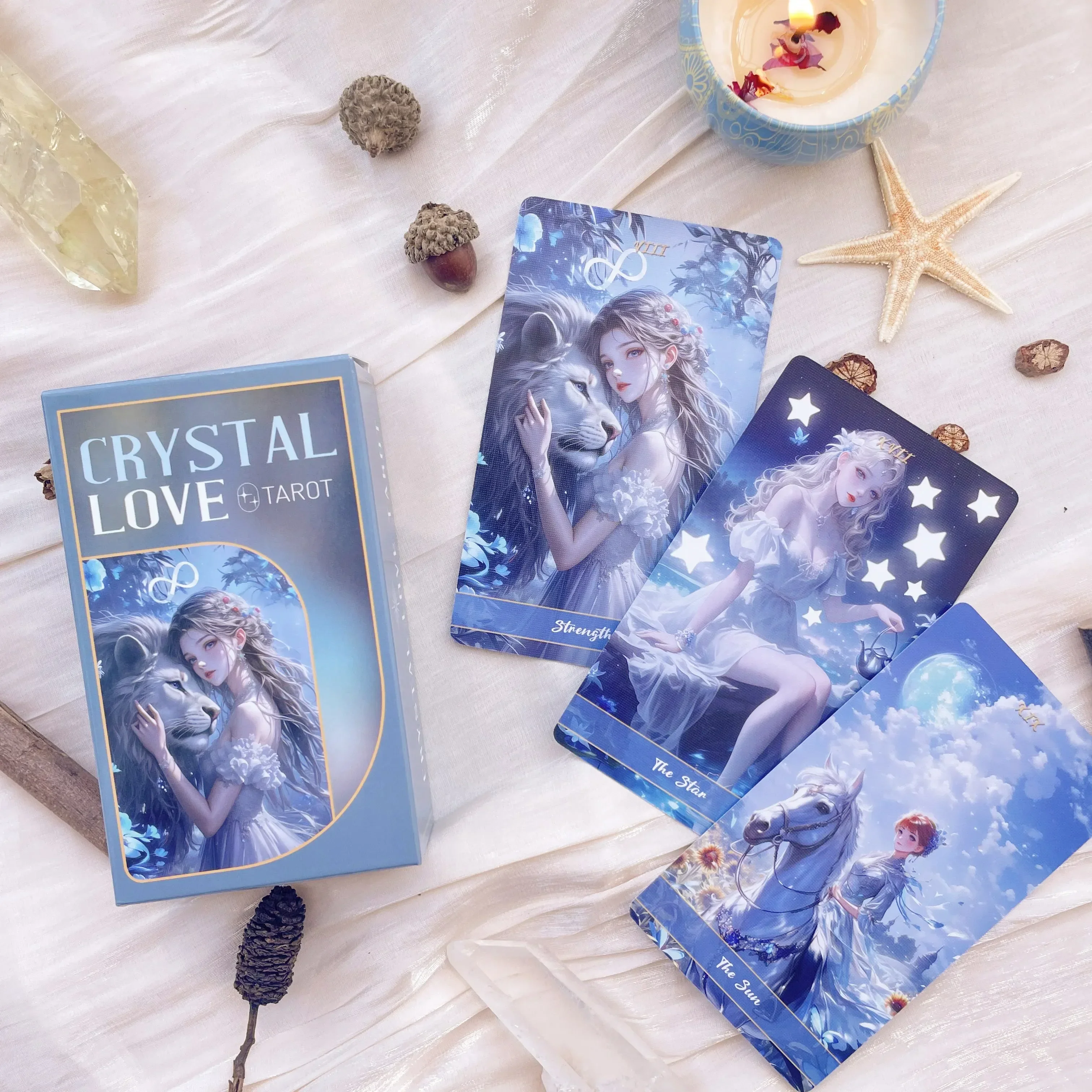 New Crystal Love Tarot Cards Deck 12x7cm Blue Romance Relationship Soulmate Twin Flame Divination Oracle Card Game Stars Tarot