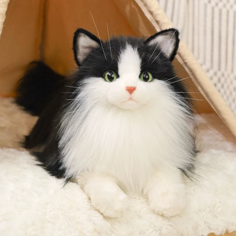 

Quality Simulation Animal Cow Cat Plush Toy Cute Black Tuxedo Cat Doll Children's Girlfriend Birthday Gift 32x19cm DY10407