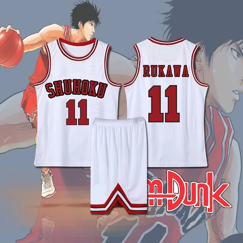 Anime Slam Dunk Sakuragi Hanamichi Cosplay Jersey Kaede Rukawa Cosplay white Costume Shohoku School Basketball Team Sportswear