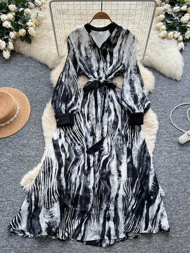 Ele Stampa floreale Maxi Dr Abito da donna a vita alta con finiture in pizzo Lungo Sve Abito a trapezio snellente Bla French Country Sle