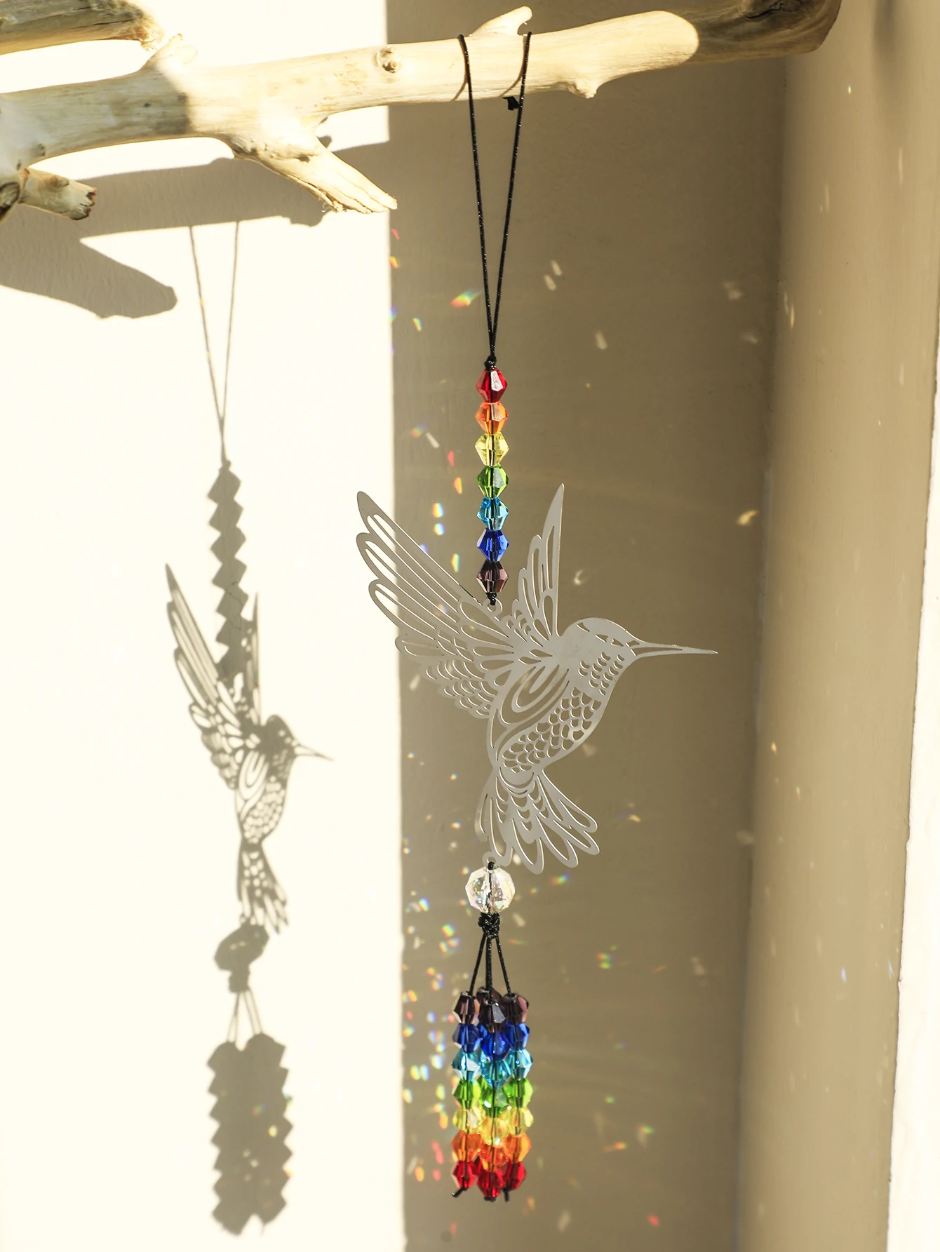 Silver Bird Suncatcher Stained Glass Rainbow Maker Light Catcher 7 Chakras Crystal Sun Catcher Outdoor Garden Hanging Decor Gift