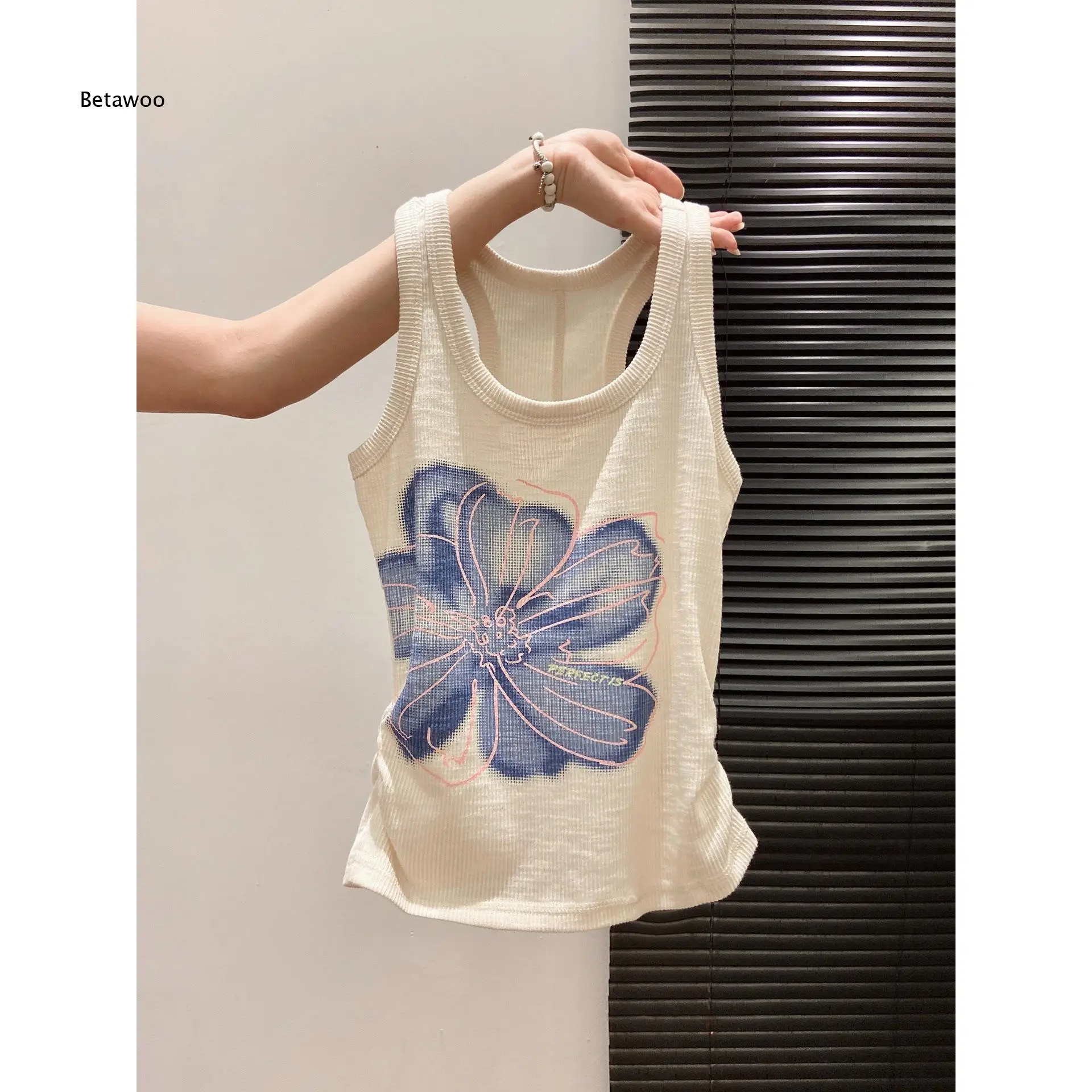 Women Stylish Dyeing Orchid Print Camisole Tank Top Summer Outer Anti Chafing Slim Fit Basic Shirt Beautiful Back Designed