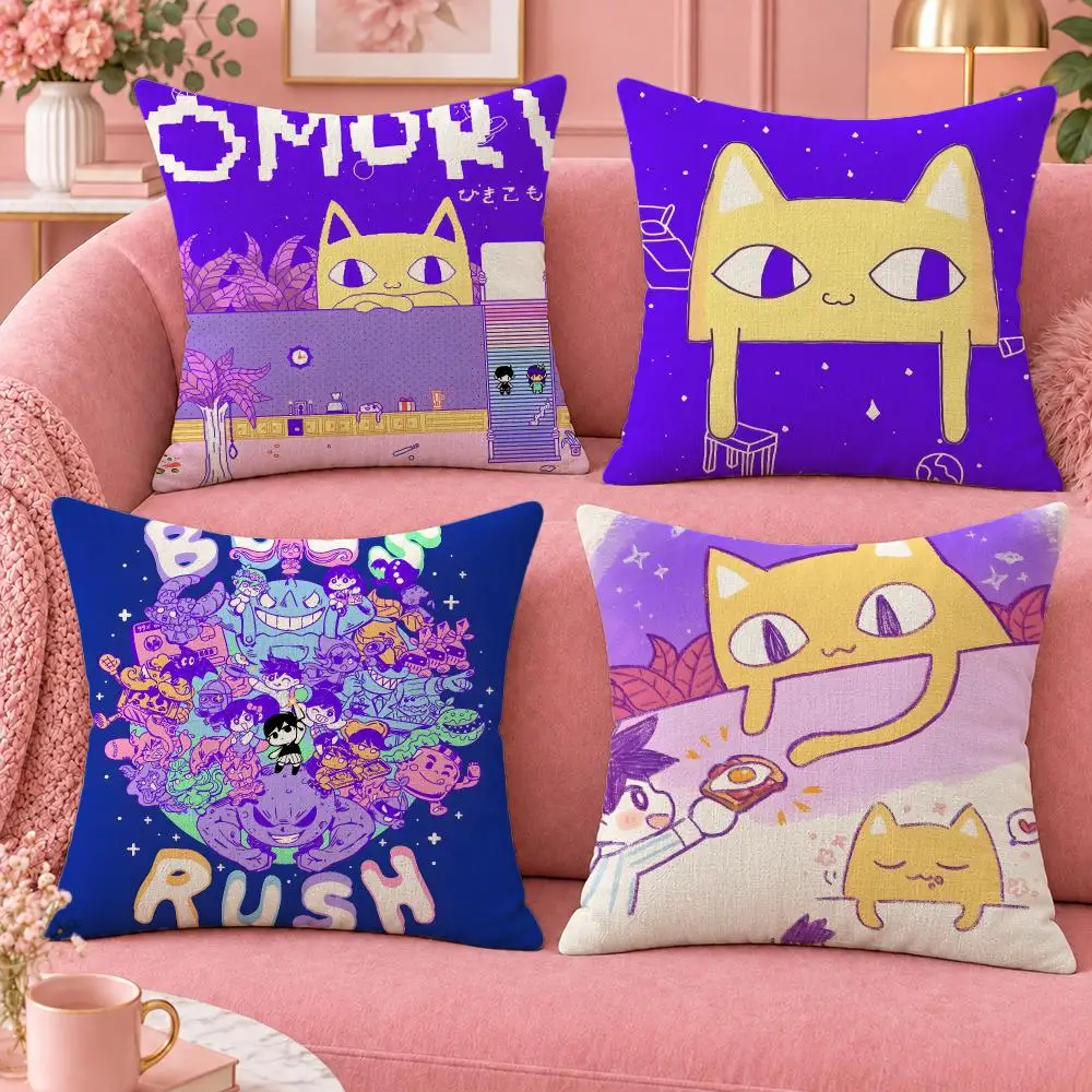 Game Psychological Horror OMORI Cushion Cover Cute Cartoon Throw Pillow Cover Soft Plush Cushion Cover Sofa Bedroom Home Decor