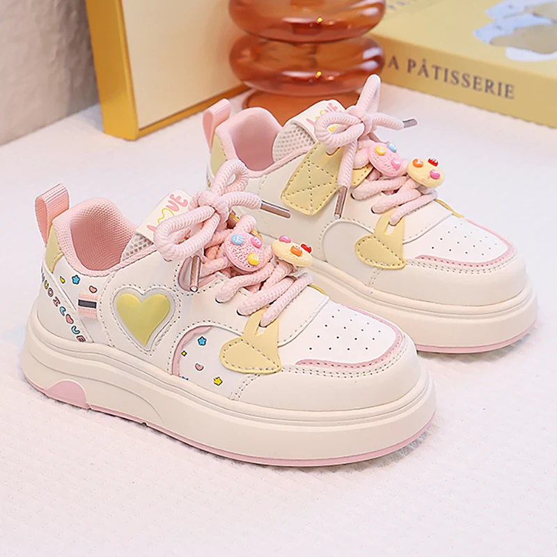 

Korean Style Girl's Sneakers PU Leather Trend Fashion Teenager Kid's Tennis Sneakers Anti-slippery Children's Sport Shoes