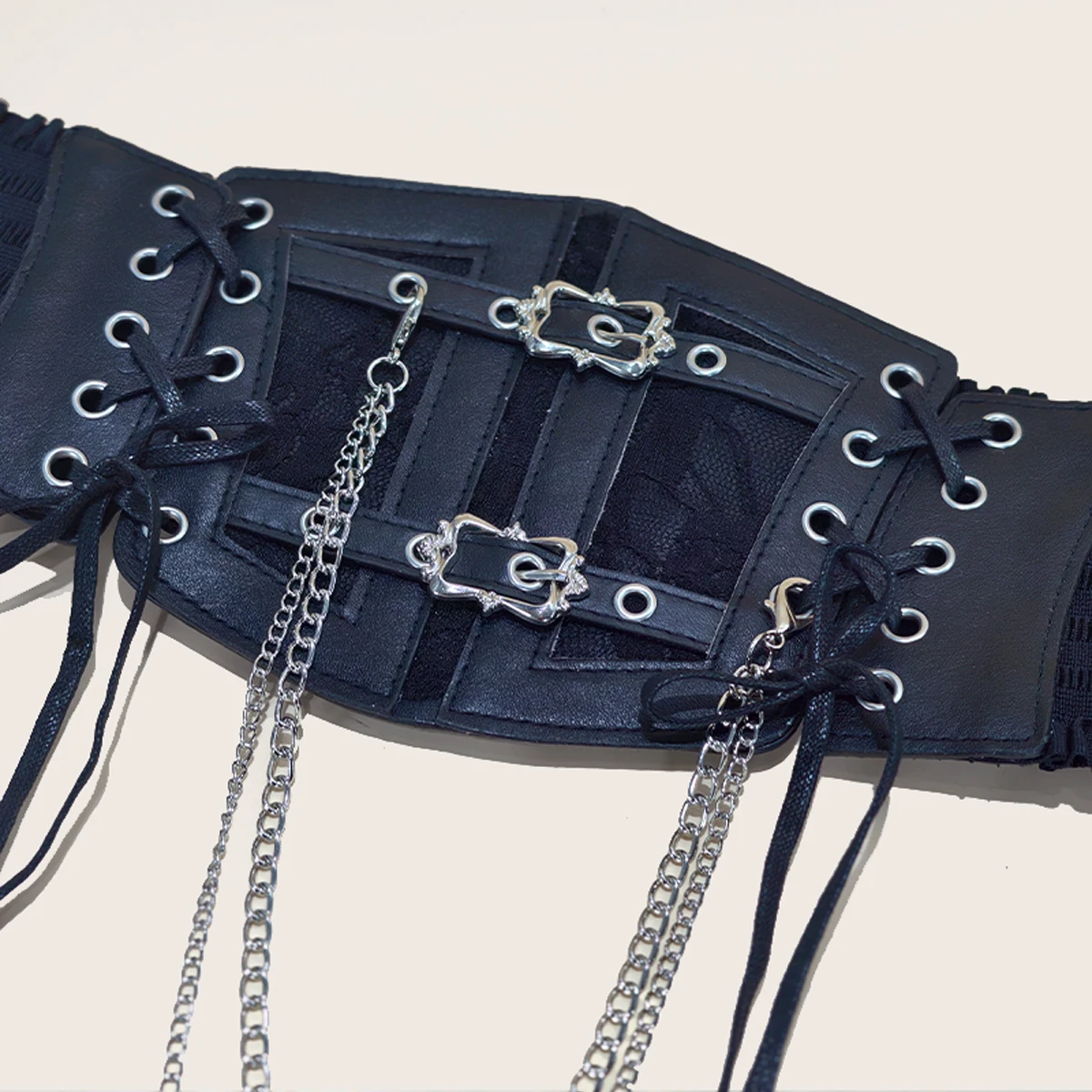 Spitze Korsett Punk Schwarz Breiten Gürtel Mit Kette Pu Leder Abnehmen Körper Gürtel für Frauen Elastische Hohe Taille Gürtel Weibliche Cummerbunds – Detail 5