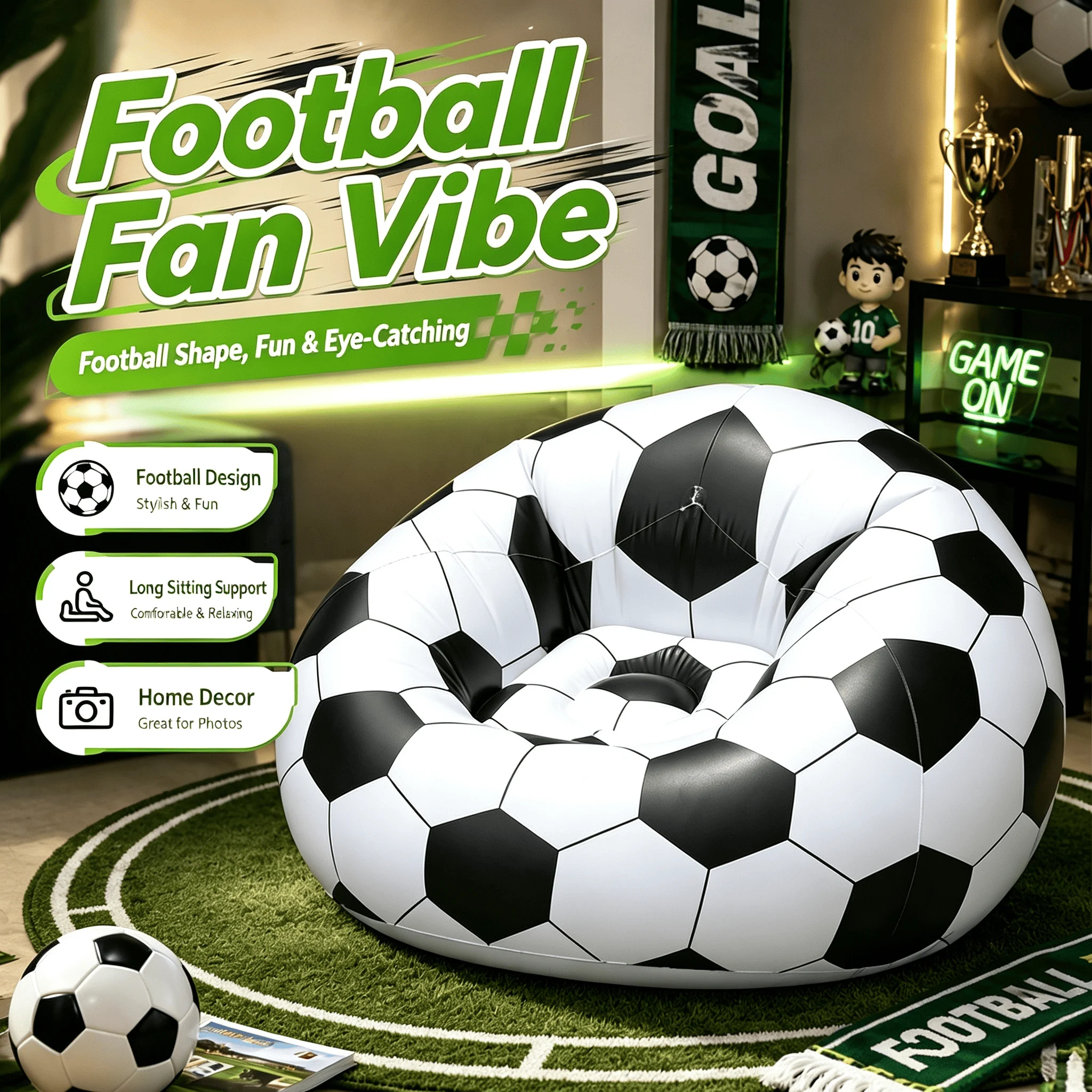 1 pcs Football Themed Inflatable Sofa for Game Room