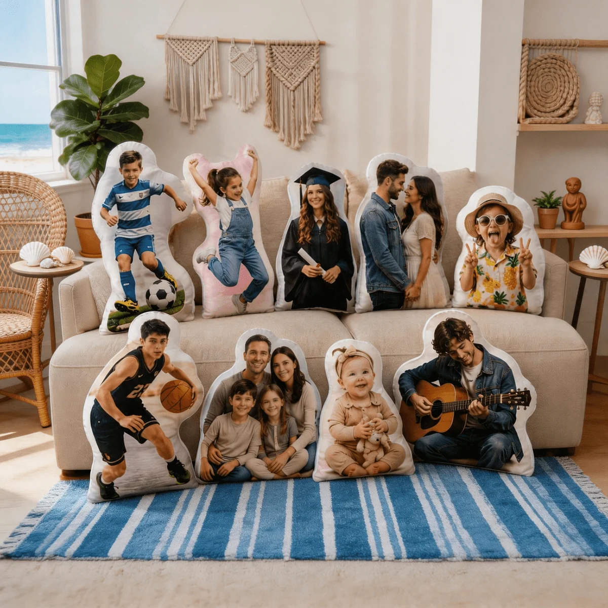 Personalized Photo Customization: Family Portrait Figures, Vibrant and Colorful Irregularly Shaped Decorative Pillows, Style-Inf