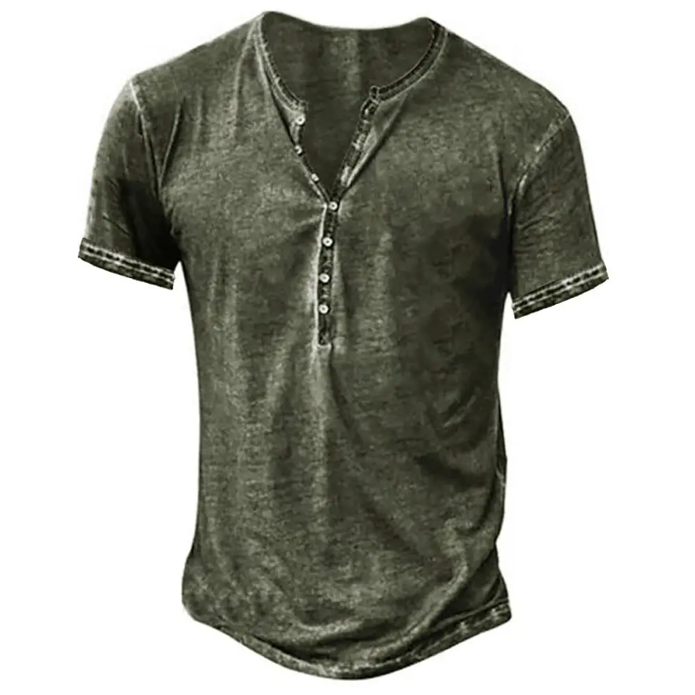 Vintage Retro V-Ausschnitt Figurbetontes Casual Street-Style-Oberteil mit Knopfkragen, Modisches Herren-Freizeithemd mit kurzen Ärmeln – Detail 4